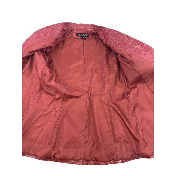 Dialogue Embossed Croc Red Leather Jacket Button Collared V-Neck Womens Medium - Picture 12 of 13